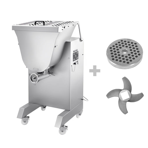 Lihamylly 32 - lihamassan sekoittimella - 850–1 000 kg/h - 2,9 kW - peruutustoiminto - pyörillä - reikälevy 4,5 mm