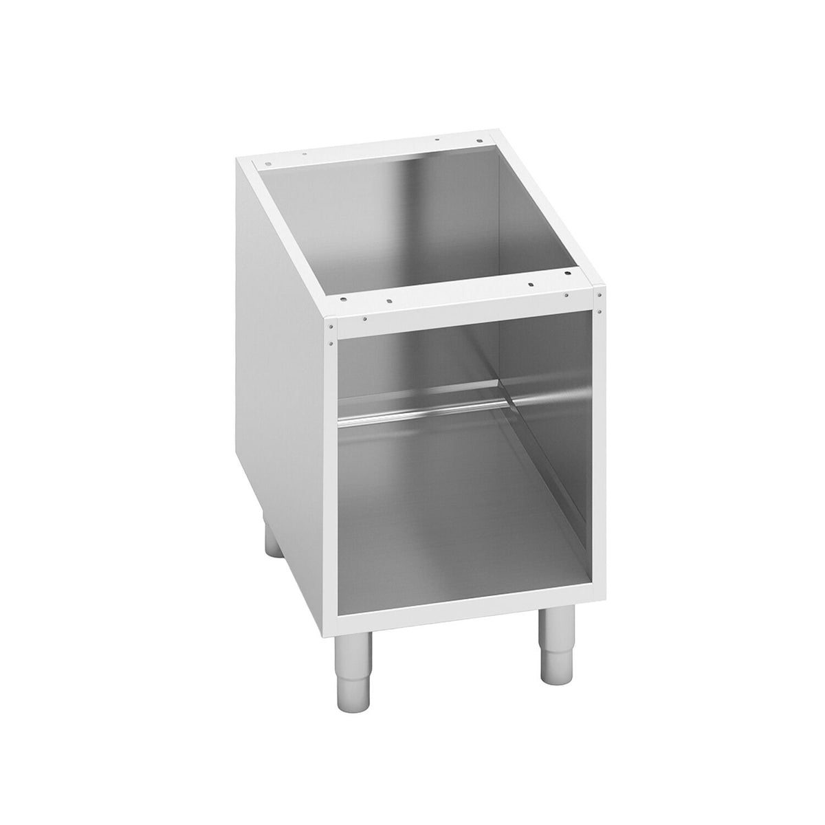Avoin alakaappi - LORENZO 700 - 400x560 mm; 600 mm korkeus - ruostumaton teräs AISI 304; 3-sivuinen; pyöristetyt kulmat; säädettävät jalat - yhteensopiva: Lorenzo 700 -sarja
