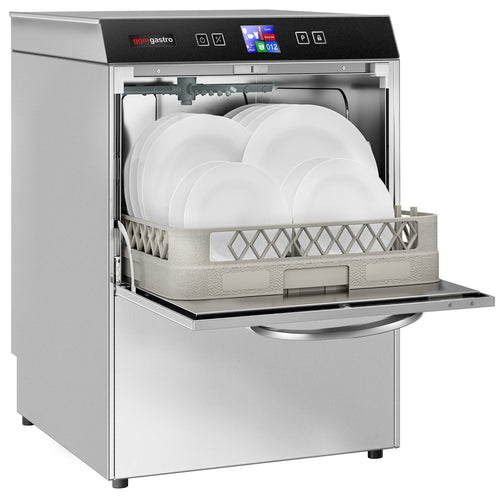 Double-skinned Commercial Dishwasher - Digital Controls - 3.55kW - with Drain, Rinse Aid & Detergent Pumps