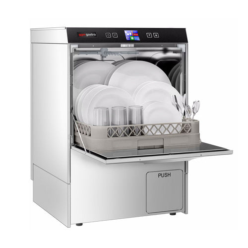 Undercounter Commercial Dishwasher - 500mm Basket - Digital Controls - 3.55kW - with Drain, Rinse Aid & Detergent Pumps