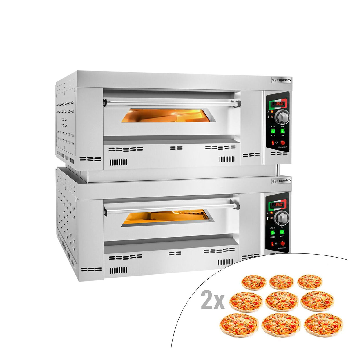 Kaasukäyttöinen pizzauuni (samottikivipohja) -  9+9 x Ø 34 cm - enintään 450 °C - Manuaalinen