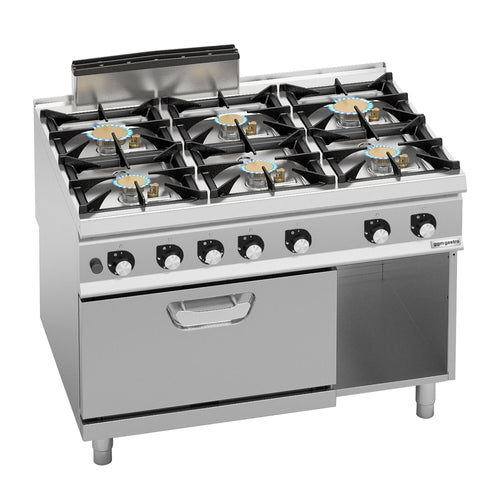 Kaasuliesi Paolo 900 ‑sarja - 1200x900x1060 mm - 67,8 kW - 6 poltinta - jalustalla - sis. kaasu‑uuni - 7,8 kW - huipputeho