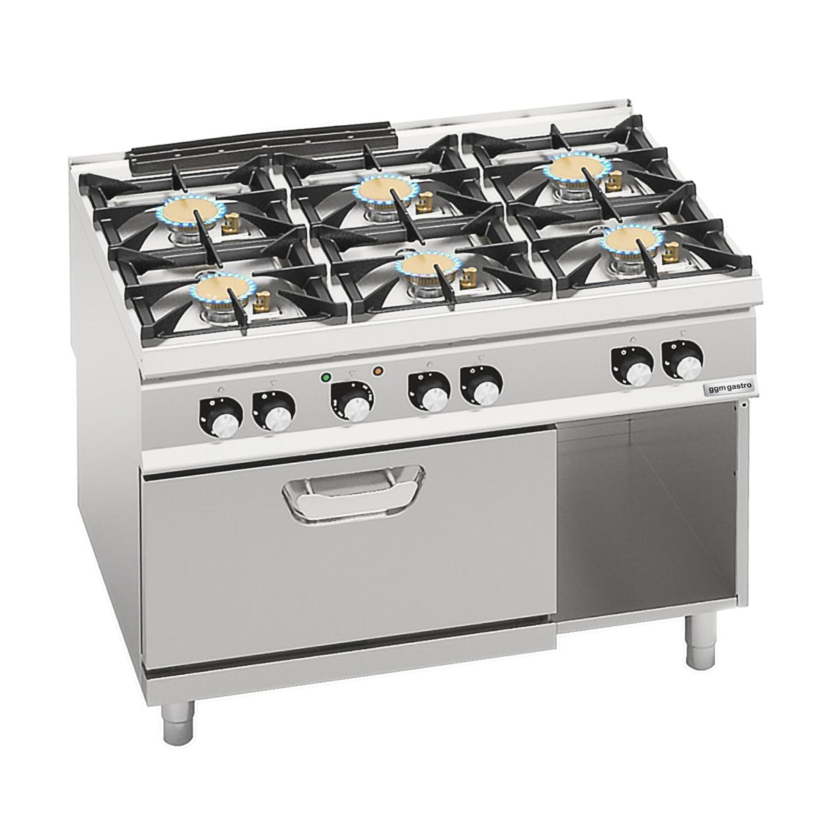 Kaasuliesi Paolo 900 ‑sarja - 1200x900x940 mm - 64,68 kW - 6 poltinta - sis. sähköuuni, kiertoilma - 4,68 kW