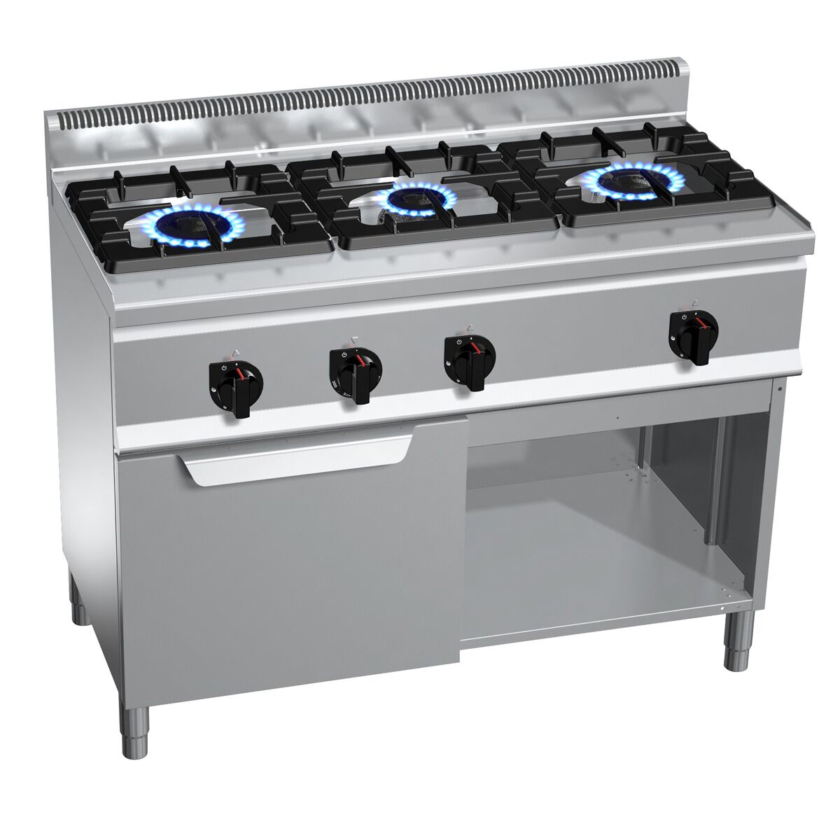 Kaasuliesi Lorenzo 600 ‑sarja - 1200x600x1020 mm - 34,5 kW - 3 poltinta - jalustalla - sis. kaasu‑uuni - 3,5 kW