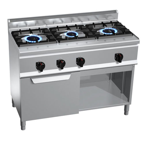 Kaasuliesi Lorenzo 600 ‑sarja - 1200x600x1020 mm - 34,5 kW - 3 poltinta - jalustalla - sis. kaasu‑uuni - 3,5 kW
