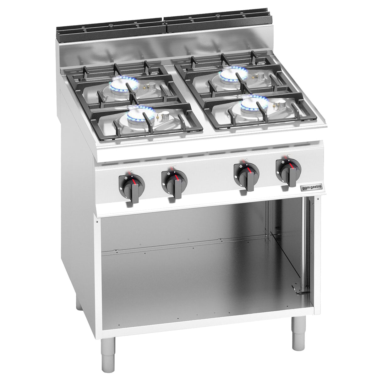 Kaasuliesi Lorenzo 700 ‑sarja - 800x714x1 070 mm - 21,5 kW - 4 poltinta - jalustalla - avoin, pohjahyllyllä & keräyslaatikolla