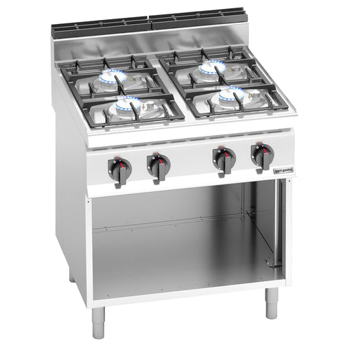 Kaasuliesi Lorenzo 700 ‑sarja - 800x714x1 070 mm - 21,5 kW - 4 poltinta - jalustalla - avoin, pohjahyllyllä & keräyslaatikolla