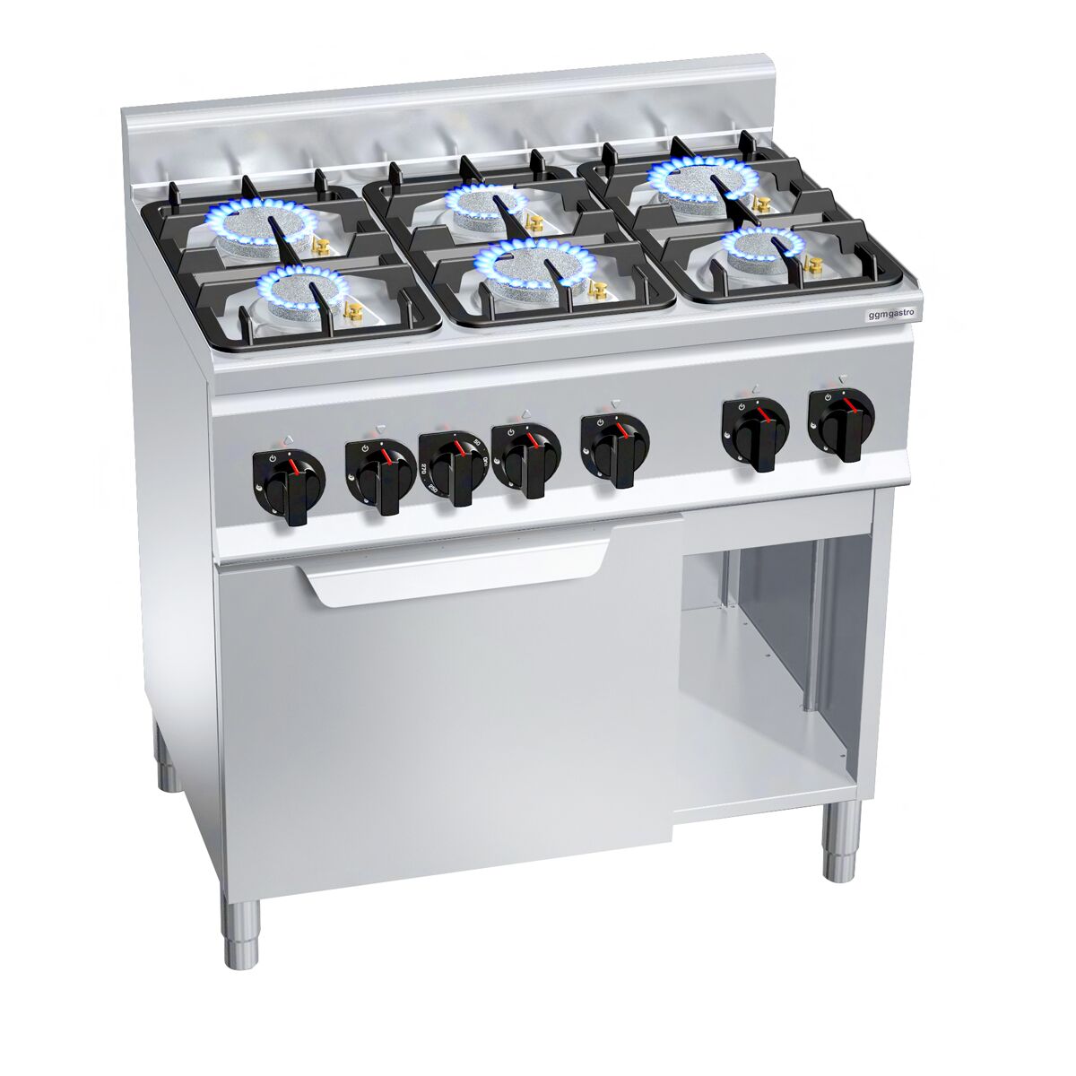Kaasuliesi Lorenzo 600 ‑sarja - 900x600x1 020 mm - 28,5 kW - 6 poltinta - jalustalla - sis. sähköuuni, kiertoilma - 3 kW