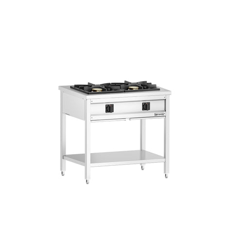 Kaasuliesi GIUSEPPE 600 ‑sarja - 900x600x850 mm - 17 kW - 2 poltinta - avoin, pohjahyllyllä & keräyslaatikolla