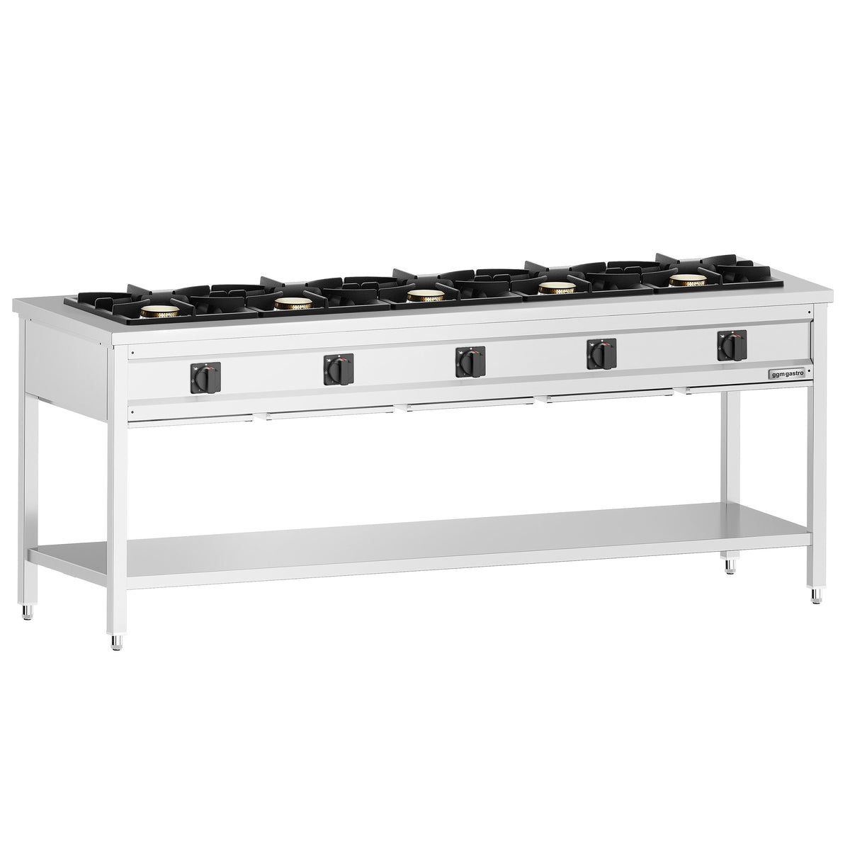 Kaasuliesi Giuseppe 600 ‑sarja - 2100x600x850 mm - 42,5 kW - 5 poltinta - koostuu: avoin, pohjahyllyllä & keräyslaatikolla