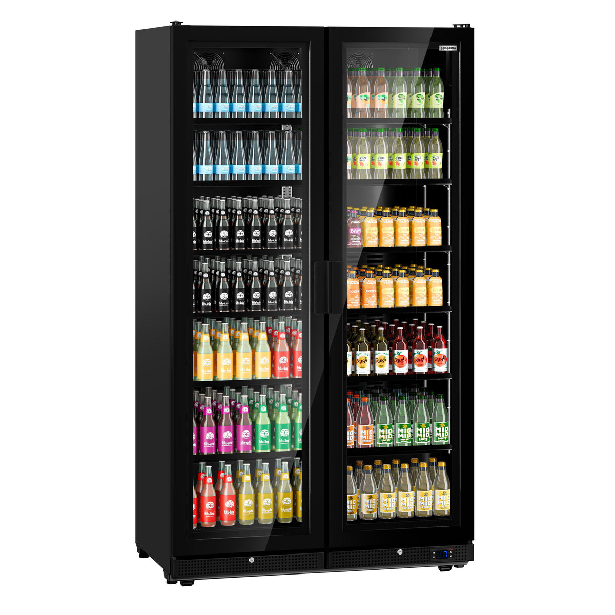 Juomakaappi - PREMIUM - 1 200 mm - 1 230 l - 2 lasiovea - LED-sisävalo - musta