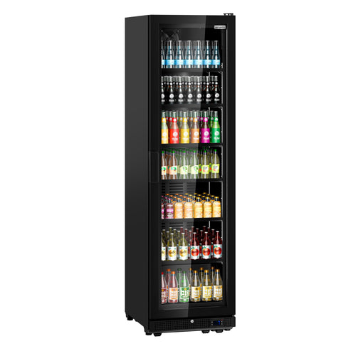 Commercial Beverage Display Fridge - 595mm - 569 Litres - with 1 hinged glass door - LED lighting - Black - Temperature range 0 to 7 °C