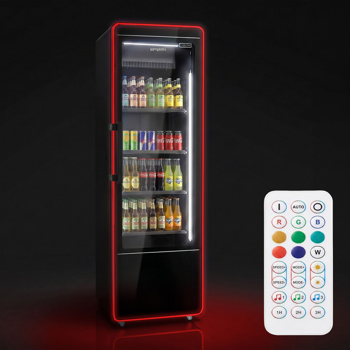 Juomakaappi - 670 mm - 560 l - digitaalinen termostaatti - kehyksetön lasiovi - 1 lasiovi - RGB-LED-valaistus - musta