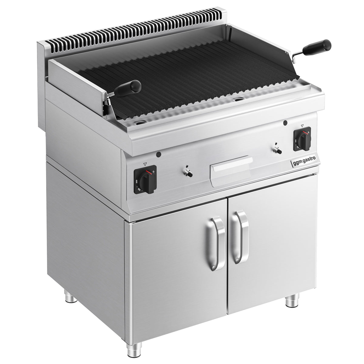 Commercial Gas Lava Rock Chargrill MARIO 600 - 14 kW - Freestanding - with Cabinet Base - 600mm Deep - Tilting Grill Grid - incl. cabinet base - 2 Doors