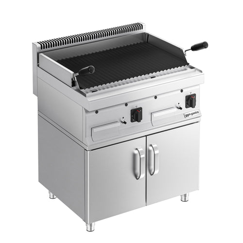 Laavakivigrilli (kaasu) - 14 kW - 800 mm - syvyys 700 mm - vapaasti seisova, alakaapilla - alakaapilla, 2 ovea