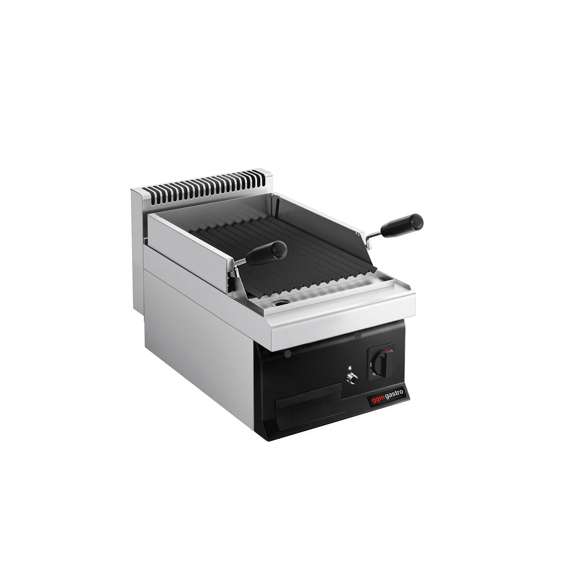 Laavakivigrilli (kaasu) - 7 kW - syvyys 700 mm - musta etupaneeli - grilliritilä säädettävä - pöytämalli - MARIO 700