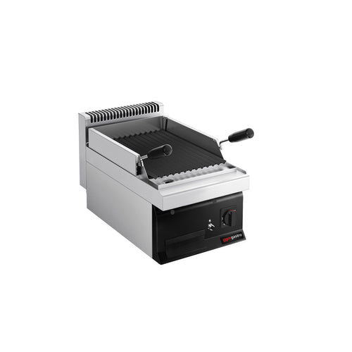 Laavakivigrilli (kaasu) - 7 kW - syvyys 700 mm - musta etupaneeli - grilliritilä säädettävä - pöytämalli - MARIO 700