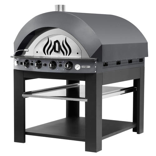 Kaasukäyttöinen pizzauuni - 12 x Ø30 cm - enintään 400 °C - Manuaalinen - antrasiitti - sis. alarunko ja hylly