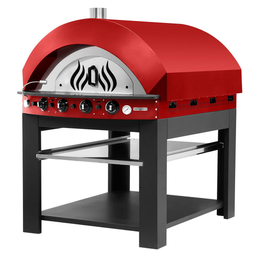 Kaasukäyttöinen pizzauuni - 12 x Ø30 cm  - enintään 400 °C - Manuaalinen - punainen - sis. alarunko