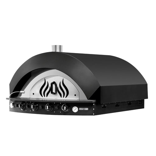 Kaasukäyttöinen pizzauuni (samottikivipohja) - 9 x Ø30cm - enintään 400 °C - Manuaalinen - musta
