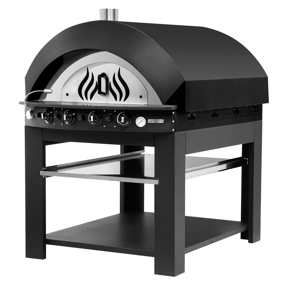Gas Deck Pizza Oven - Single Deck - 9 x Ø30cm - Mechanical Controls -  Black - up to 400°C - incl. Base frame