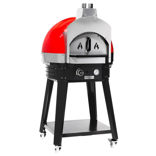 Kaasukäyttöinen pizzauuni - 2 × Ø 30 cm - enintään 400 °C - Manuaalinen - musta - sis. alusta ja hyllyllinen alarunko
