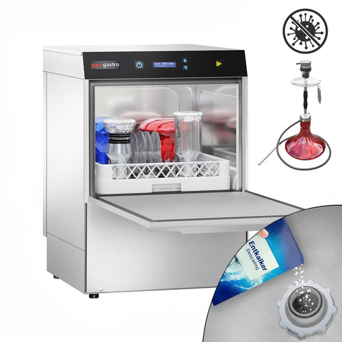 Double-skinned Undercounter Commercial Dishwasher - 500mm Basket - Digital Controls - 4.9kW - with Drain, Rinse Aid & Detergent Pumps