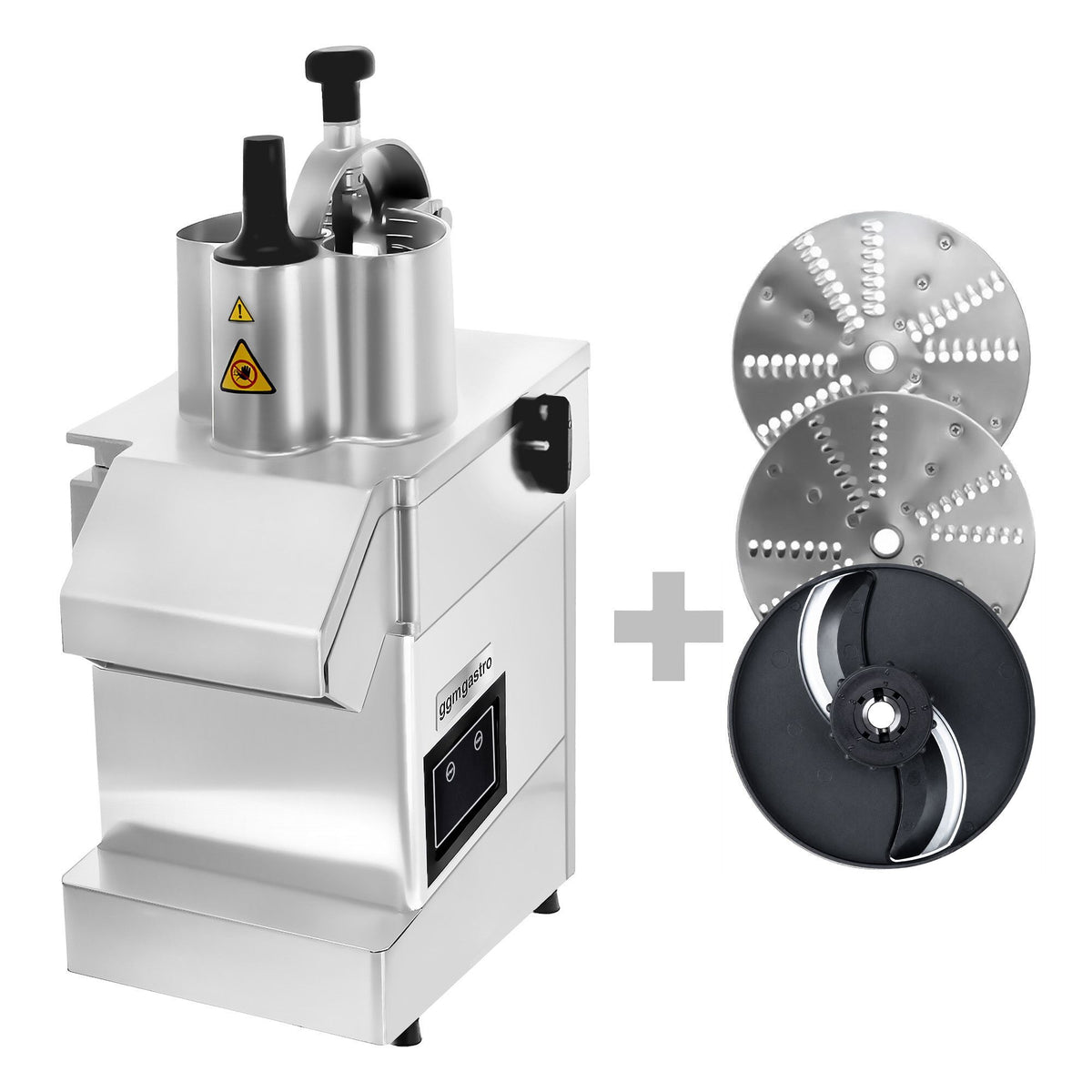Vihannesleikkuri ammattikäyttöön - 550 W - Säädettävä leikkauspaksuus: 2–8 mm - sisältää 3 terää (viipalointi/raaste)