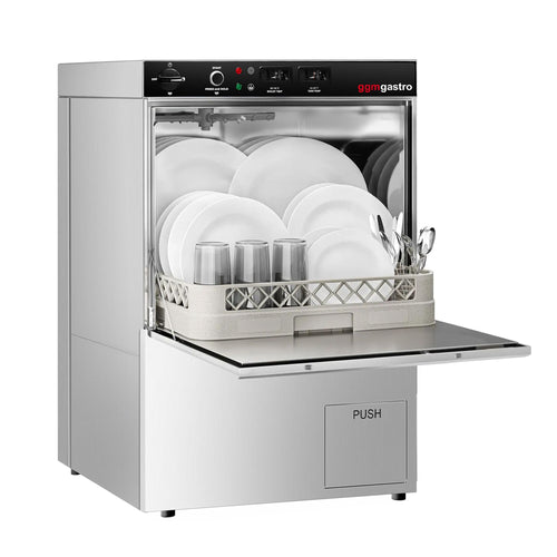 Undercounter Commercial Dishwasher - 500mm Basket - Manual Controls - 5.1kW - with Drain, Rinse Aid & Detergent Pumps