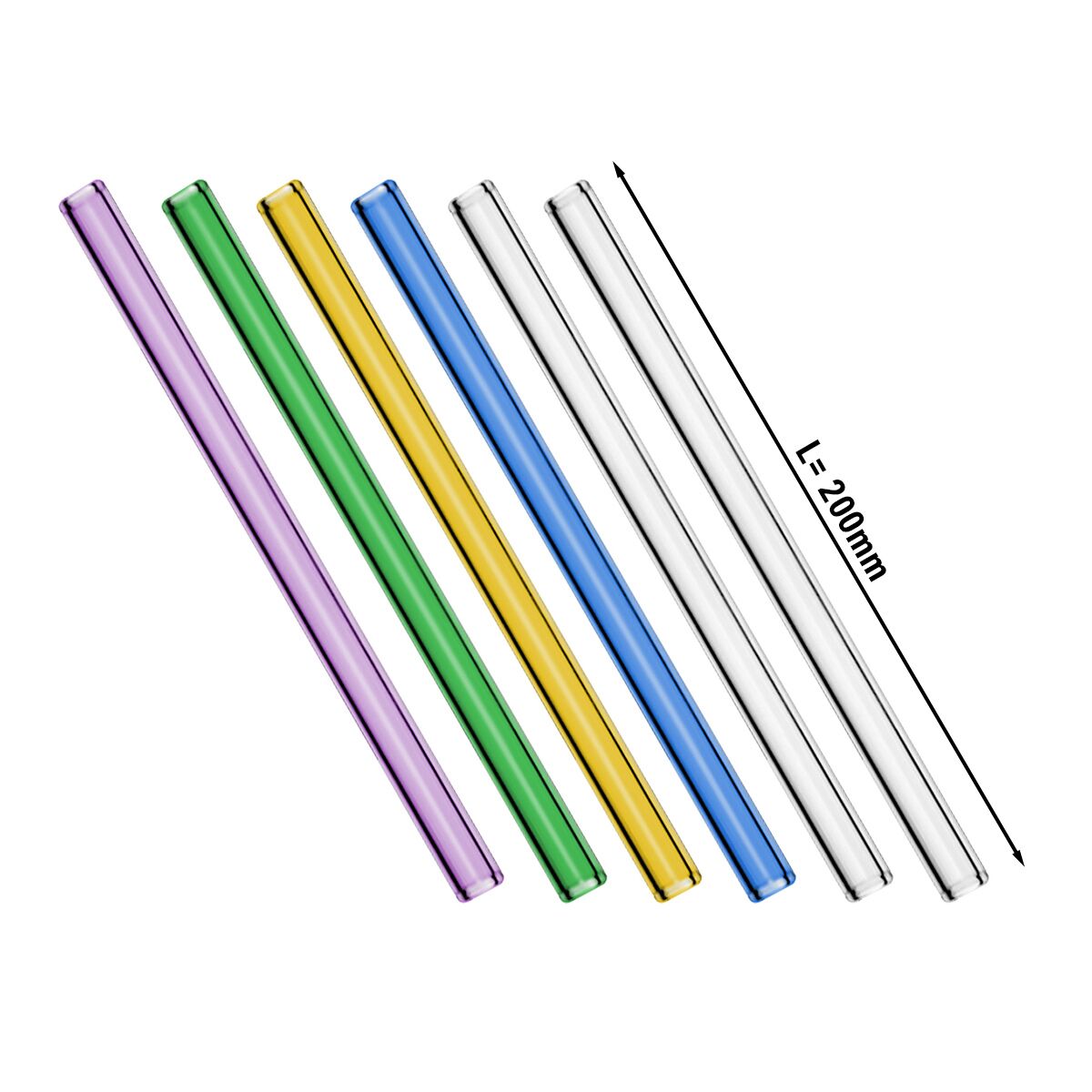 (6 kpl) Lasipillit - suora - 200 mm - ø 8 mm - 4 väriä - sis. 1 nylon puhdistusharjan