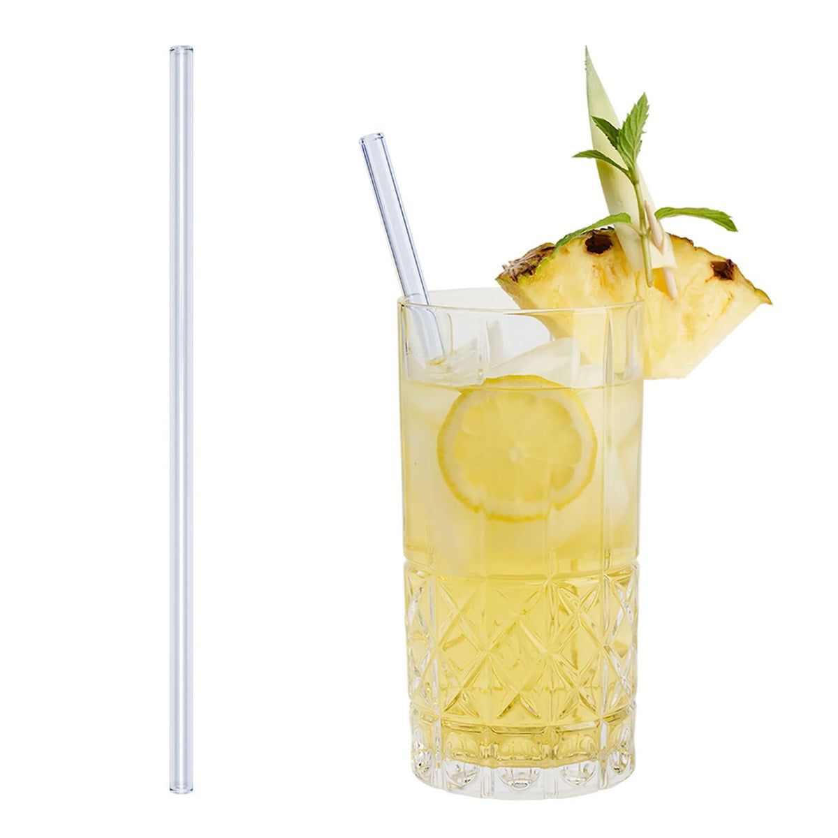 (50 pcs) Glass Drinking Straws - 230mm - ø 10mm - straight - Clear - incl. 1 Nylon cleaning brush