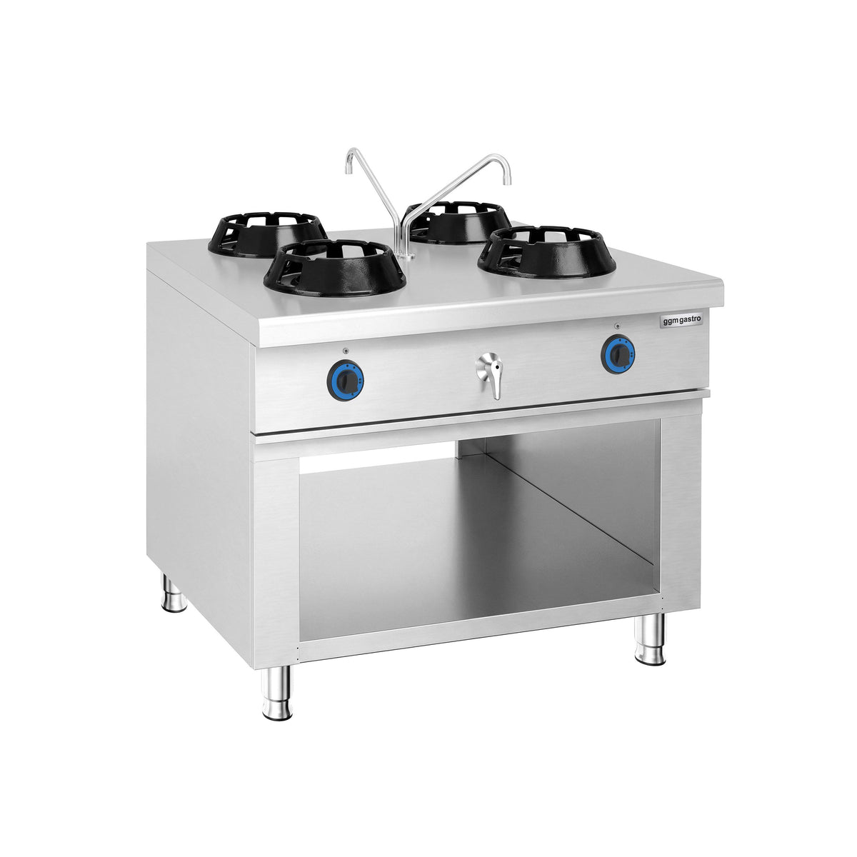 Wok-liesi - kaasu - 56 kW - 4 poltinta - saarekemalli - sisältää 2 vesihanaa