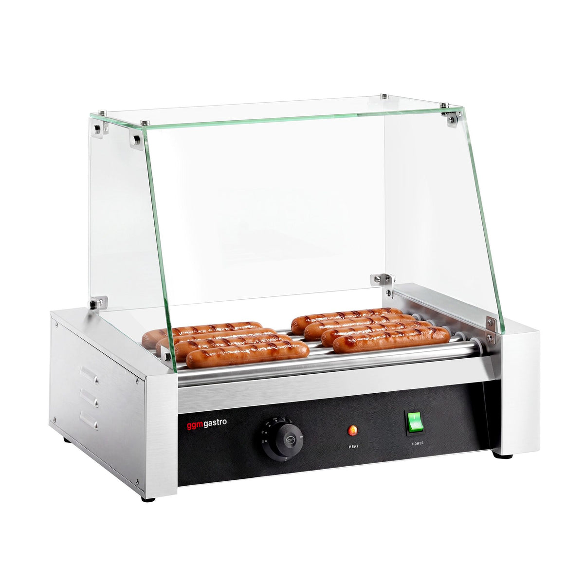 Commercial Hot Dog Roller Grill - 5 Rollers - with Glass Cover - Single Heating Zone