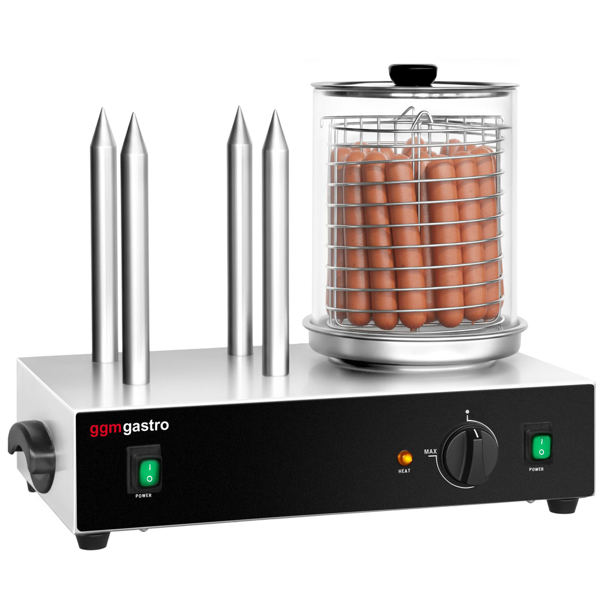 Hot dog -lämmitin - 1,10 kW - 4 kpl sämpylänpaahtopiikkiä