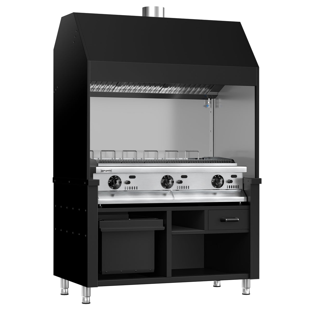 Kaasugrilli BERLIN - 21 kW - 1360 mm - American BBQ -tyyli - Valurautaritilä - musta