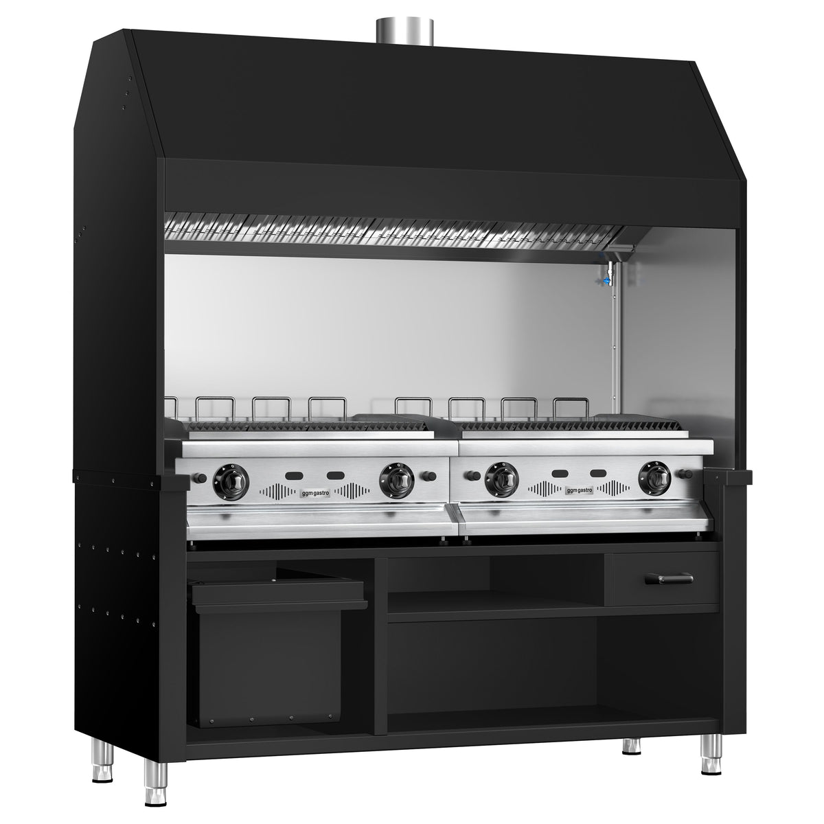 Commercial Gas Chargrill BERLIN - 1760mm - 790mm Deep - 8 Grill Grids - 28kW - Black
