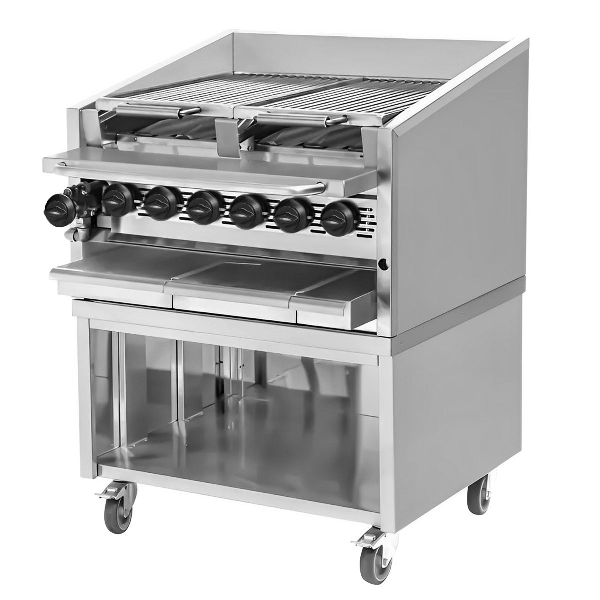 Commercial Gas Chargrill -  American Style -  25kW - 800mm - Freestanding - 900mm Deep - 6 Burners - 2 Grill Grids - Tilting Grill Grid