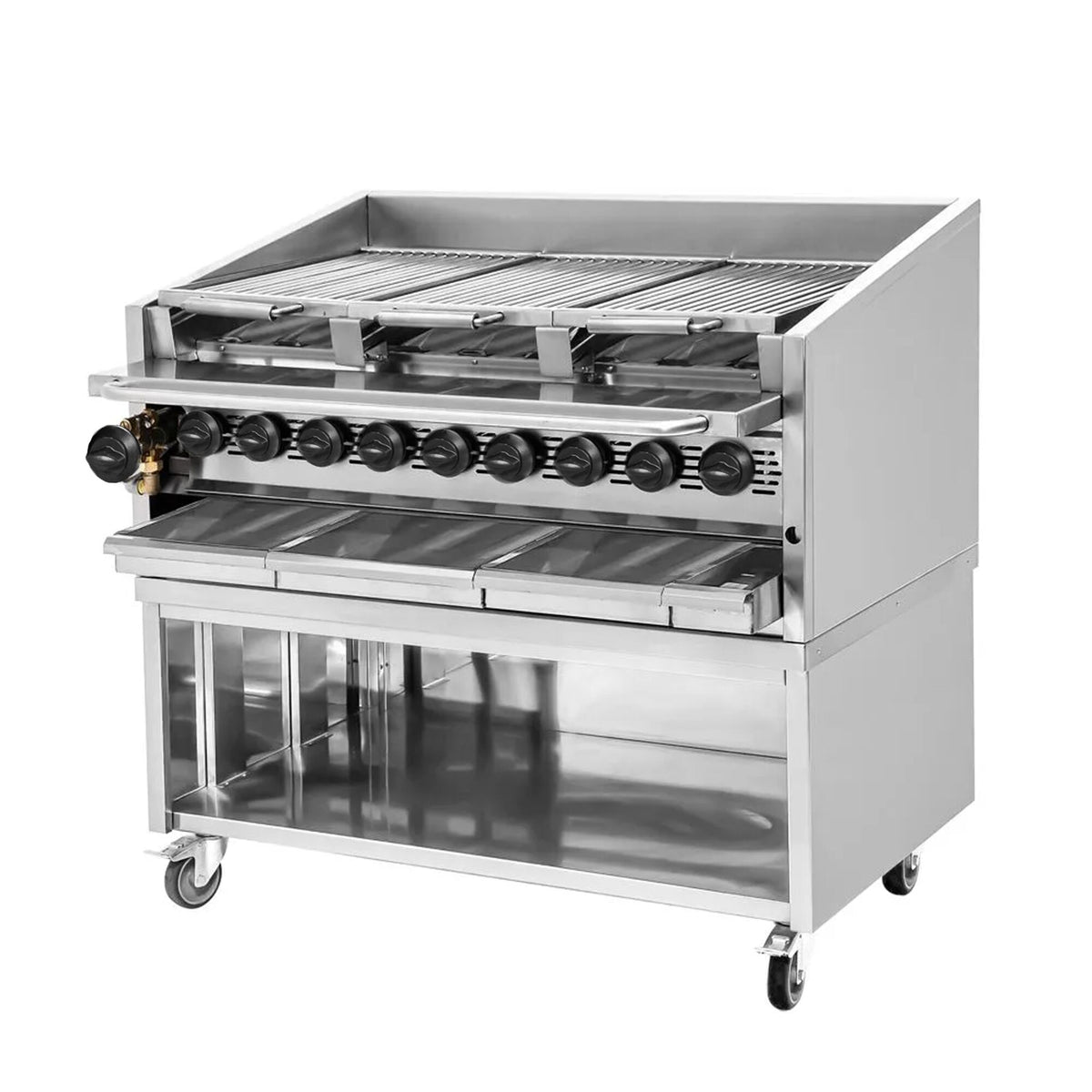 Commercial Gas Chargrill - American Style - 25kW - Freestanding - 900mm Deep - 9 Burners - 4 Grill Grids - Tilting Grill Grid
