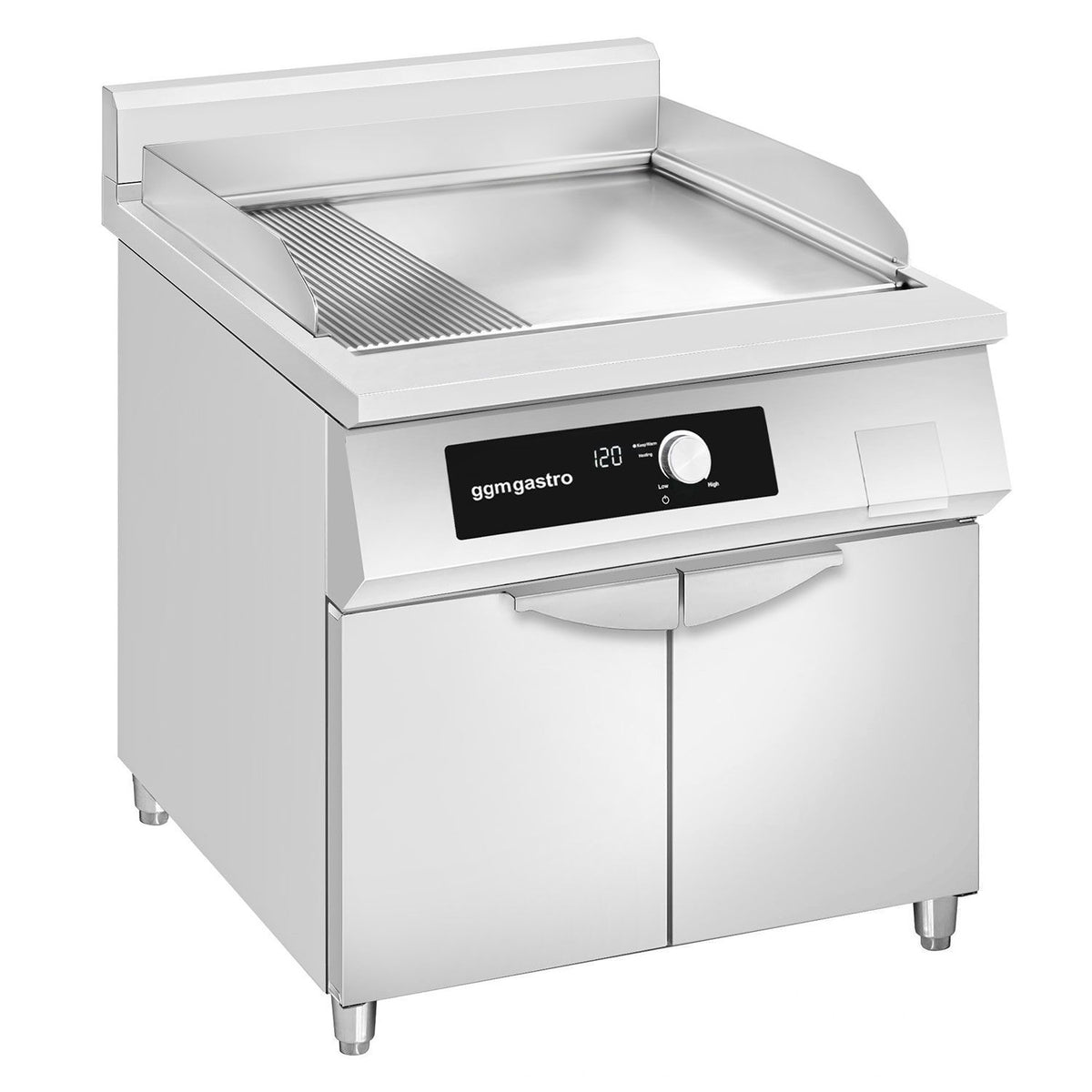 Commercial Induction Griddle - with Digital Controls - 10.0kW - Smooth/Ribbed Plate (half & half) - with Cabinet Base - 2 Doors