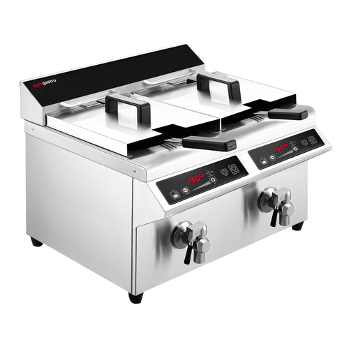 Kaksiosainen induktiorasvakeitin - 2 x 8 l - 7,0 kW - tyhjennyshanalla - digitaalinen ohjaus - 230 V