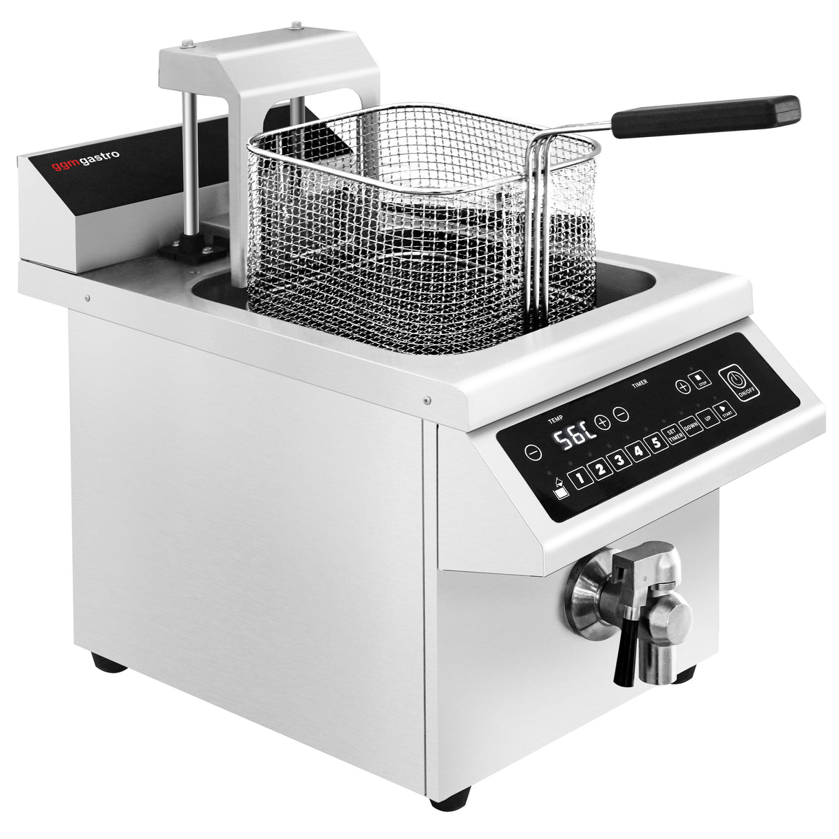 Induktiorasvakeitin - 8 l - 3,5 kW - tyhjennyshanalla - automaattisella korinkohotuksella - digitaalinen ohjaus - 230 V