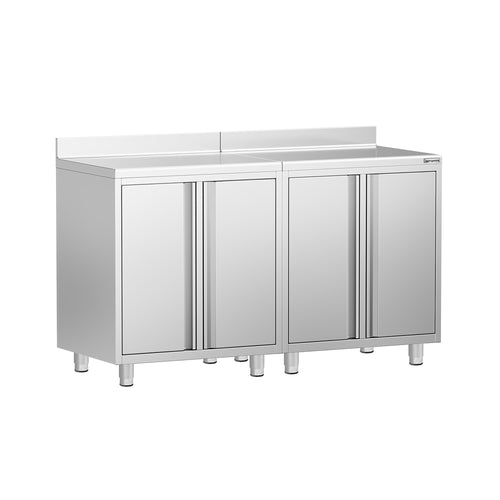 Commercial Stainless Steel Coffee Station & Worktop Floor Cupboard - for Coffee Machine - 1600x600mm - with 2 Double Doors - with Rear Upstand