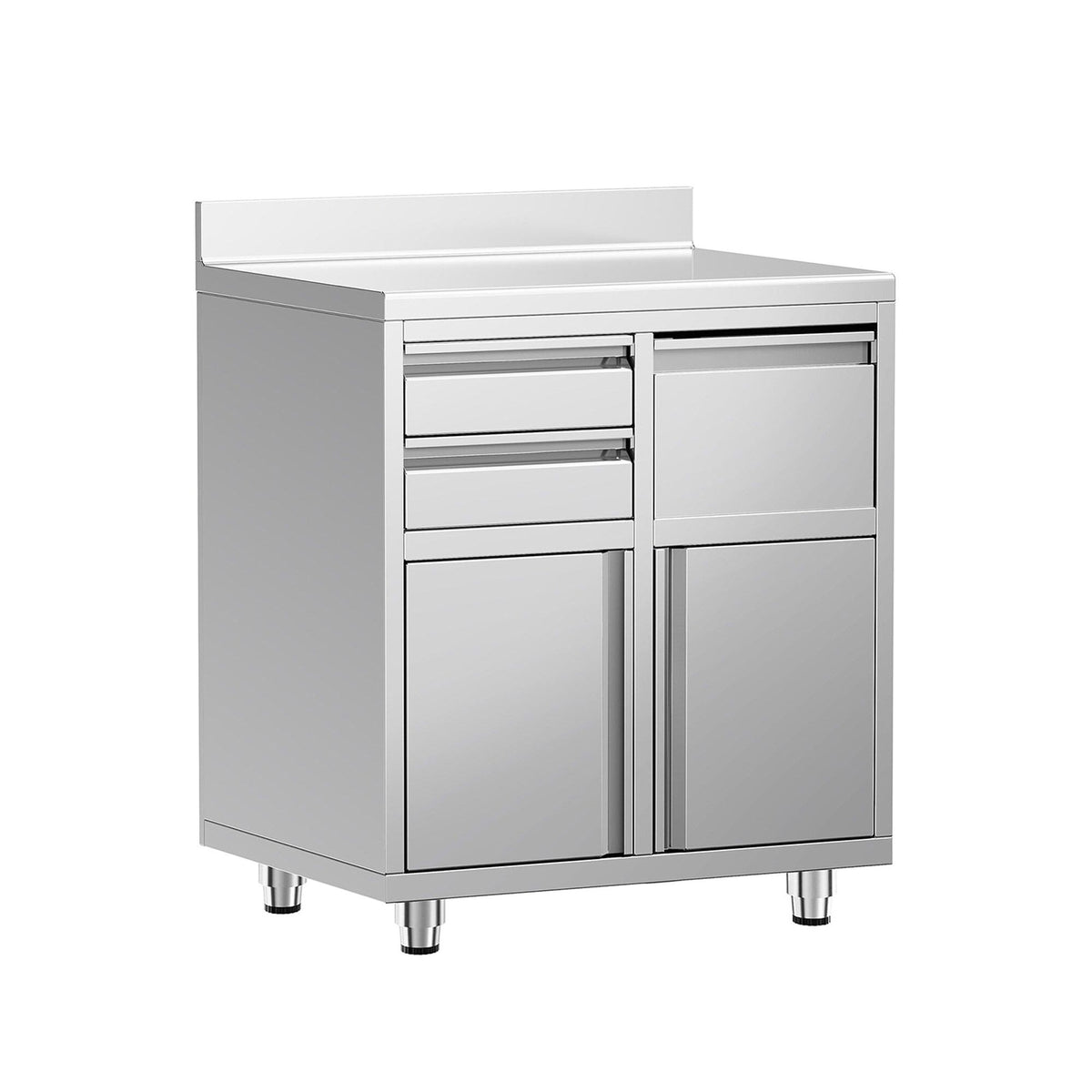 Ruostumattomasta teräksestä työkaappi - 800x600 mm - 2 saranaovea, 2 vetolaatikkoa - roiskesuoja