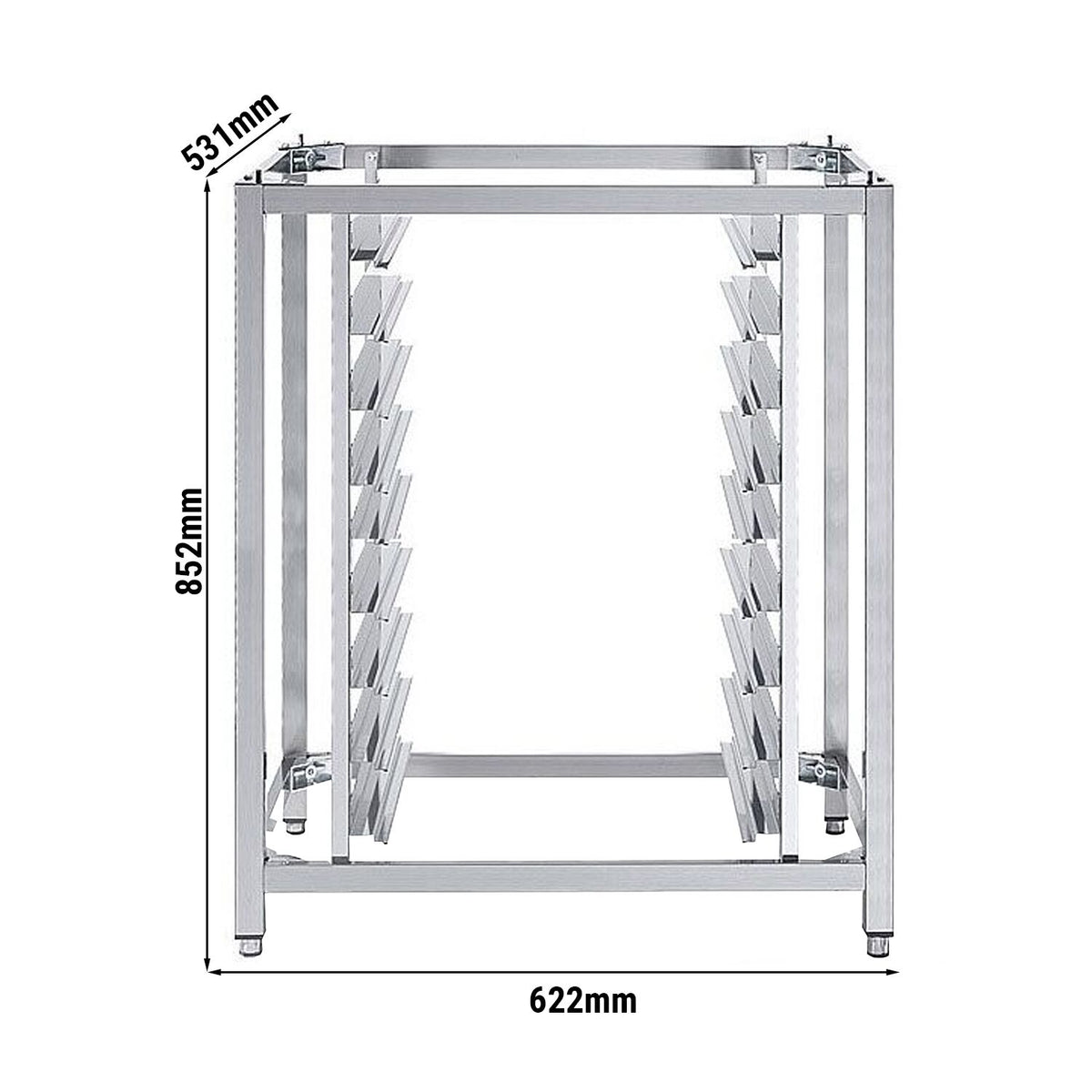 Kombiuunin alataso - 622x531 mm; 852 mm; 9x GN 1/1 tai EN 600x400 - ruostumaton teräs - yhteensopiva: KB523, BB443 - sis. Blechhalter 9x GN 1/1:lle