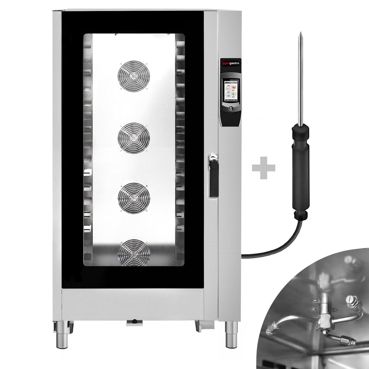 Commercial Electric Combi Oven - Touchscreen Controls - 7" touchscreen display - 40x GN 1/1 or 20x GN 2/1 - incl. incl. Washing System, Temperature Probe & Rack Trolley