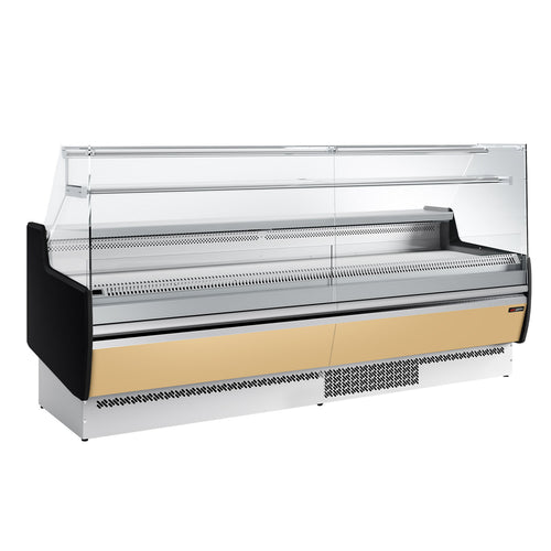 Kylmätiski - 2560x953 mm - 282 l - Etupaneeli beige - 4 ovea - 1 hyllyä - etulasi Suora