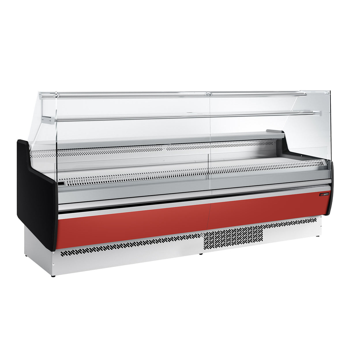 Kylmätiski - 2560x953 mm - 282 l - Etupaneeli punainen - 4 ovea - 1 hyllyä - etulasi Suora