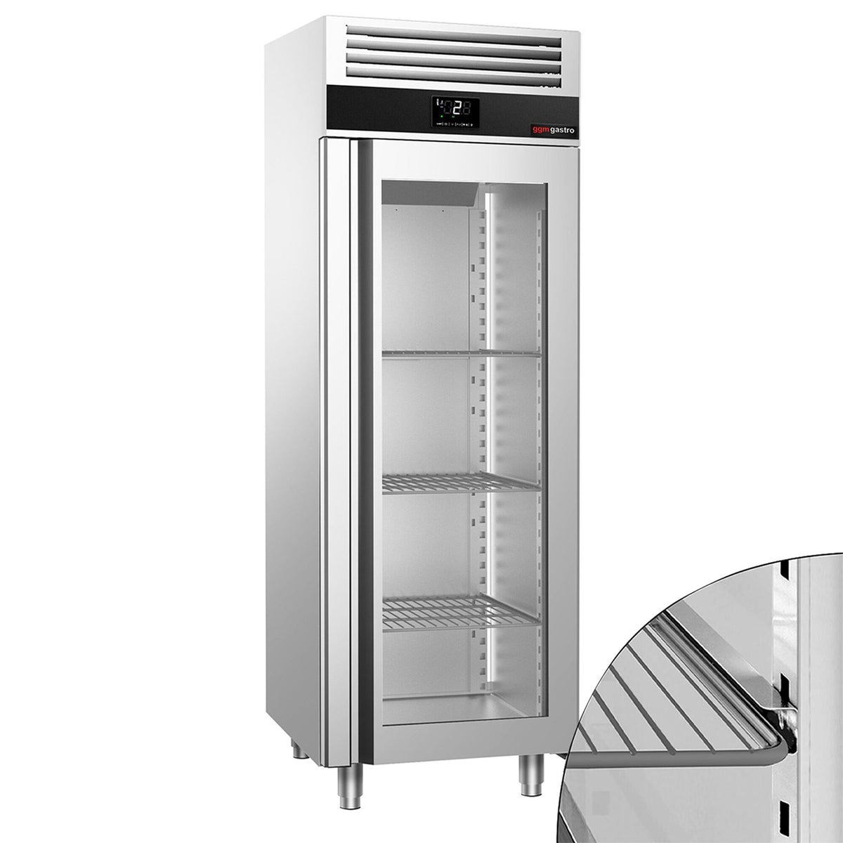 Commercial Upright Fridge Stainless steel PREMIUM - 700L - with 1 glass door