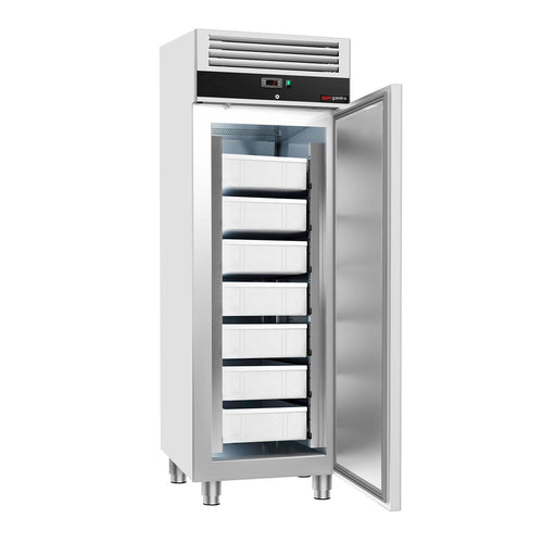 Upright Fish Fridge Stainless steel ECO - EN 600x400mm - 600L - with 1 door & 5 fish containers - Black front