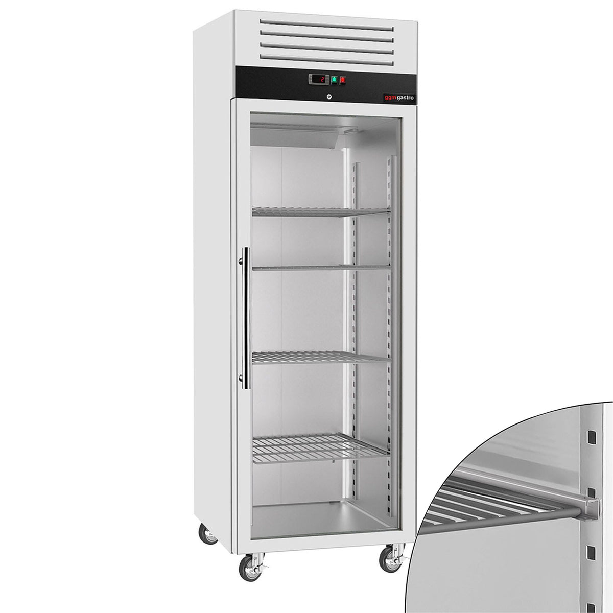 Commercial Upright Fridge Stainless steel ECO - GN 2/1 - 700L - with 1 glass door - On castors
